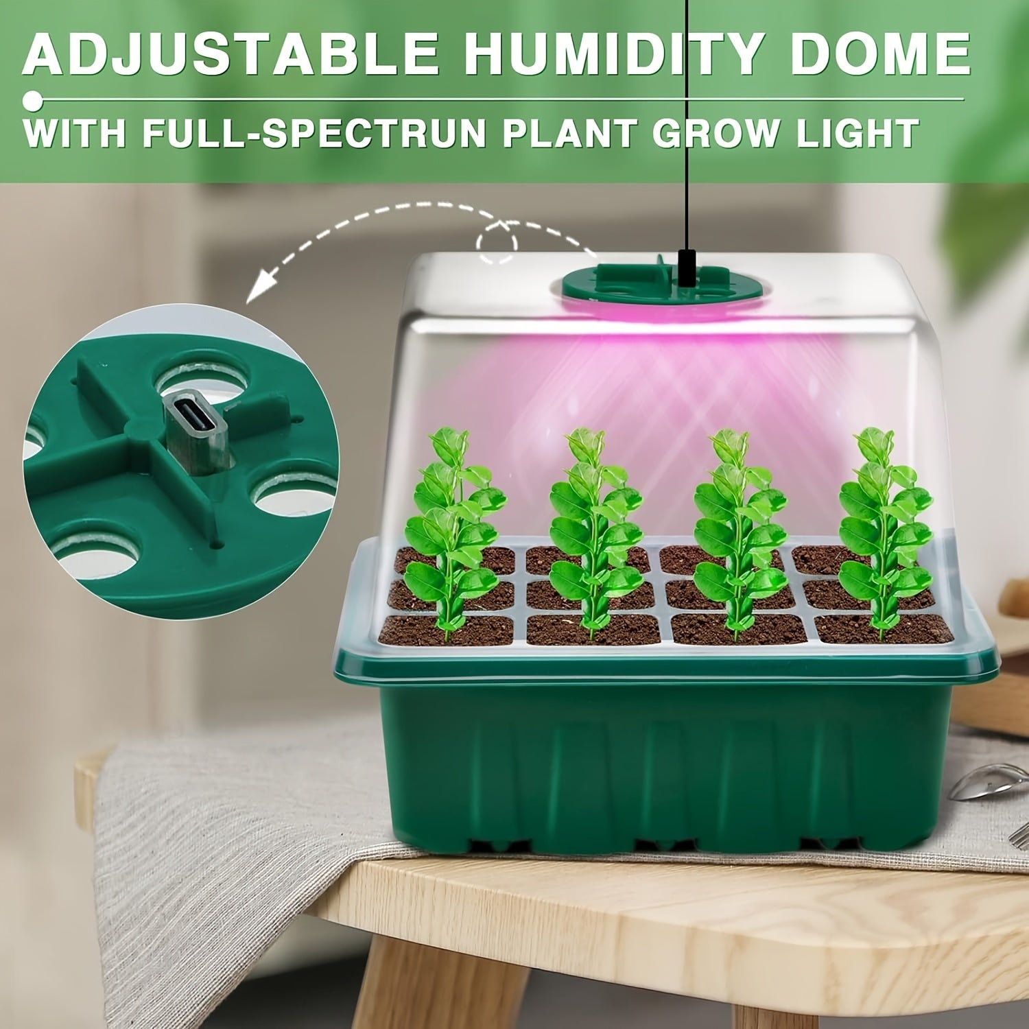 Seedling Grow Kit with LED Grow Light, Humidity Domes, Adjustable Brightness