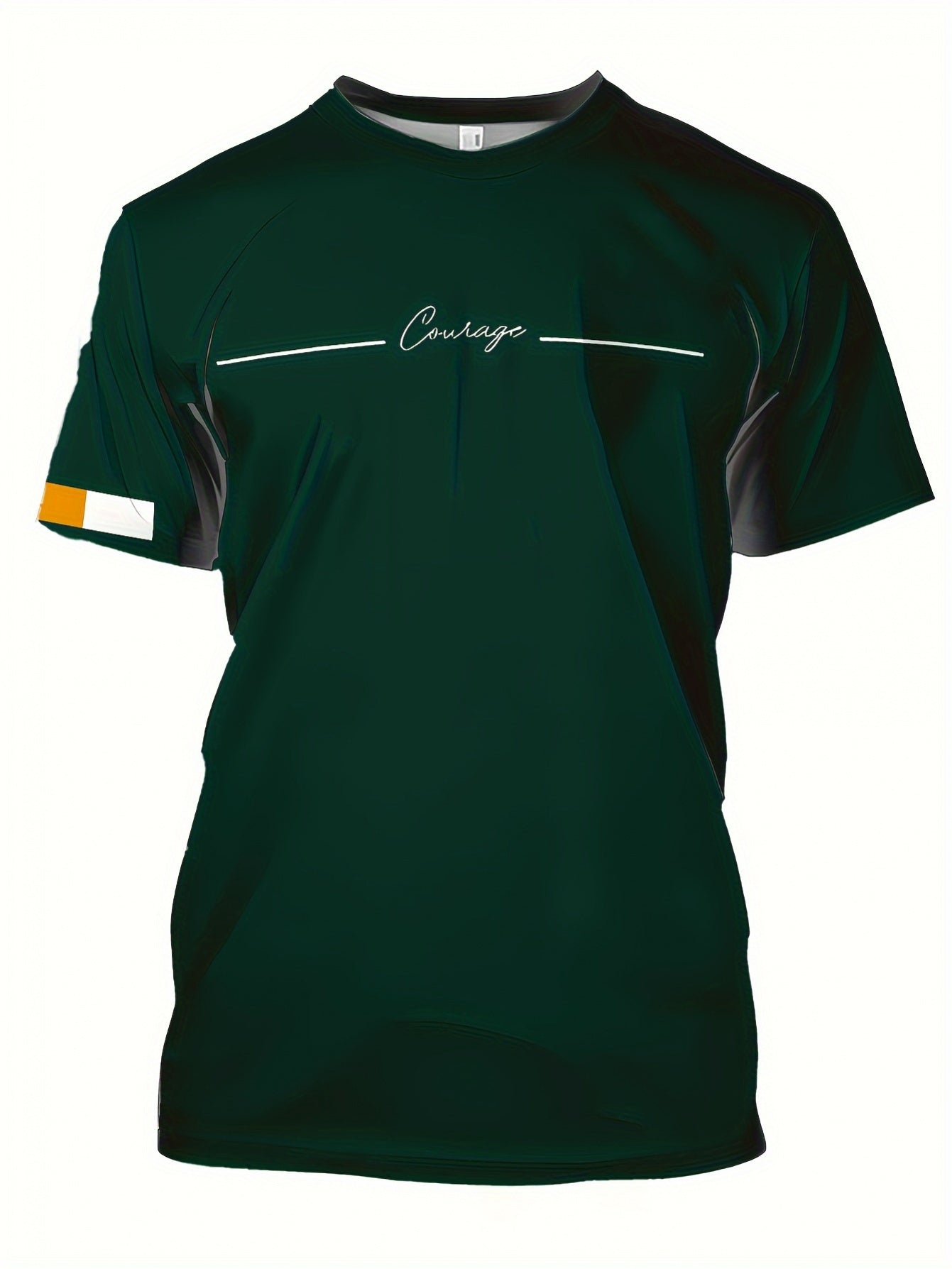 Men's Green Crew Neck T-Shirt with 3D Digital Letter Print Breathable Polyester Summer Short Sleeve Sports Streetwear