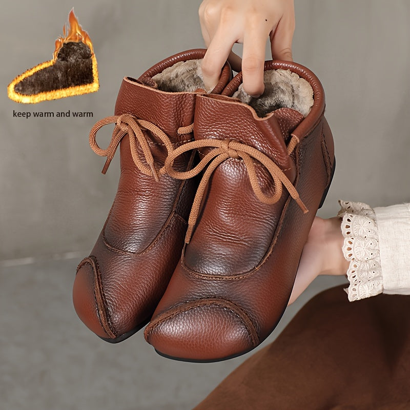 Women's Winter Ankle Boots Genuine Leather Fleece Lined Black