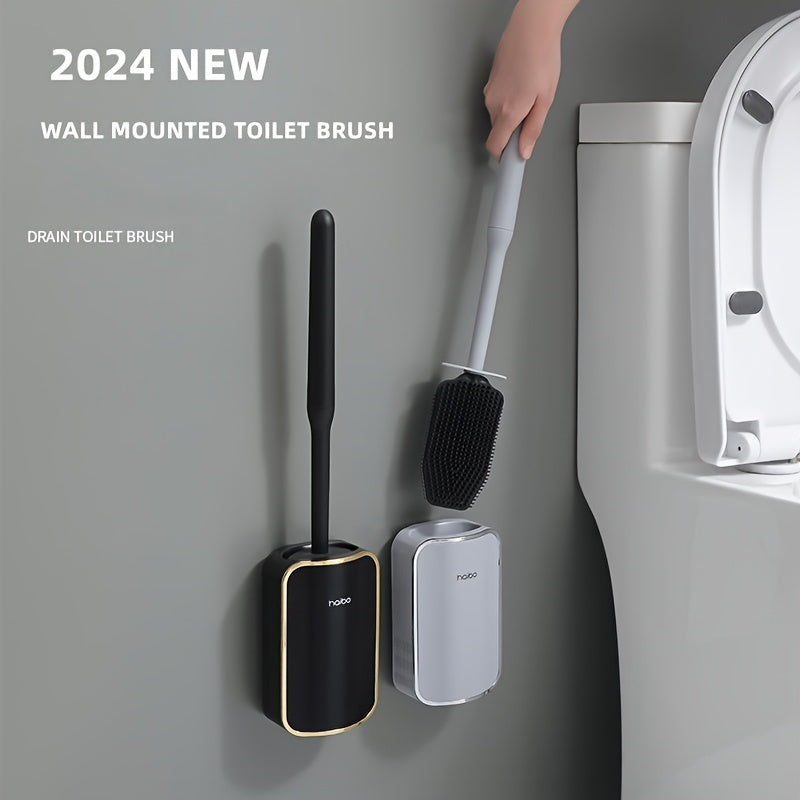 Toilet Brush Set with Extended Handle Wall Mount ABS PP TPR Durable Material