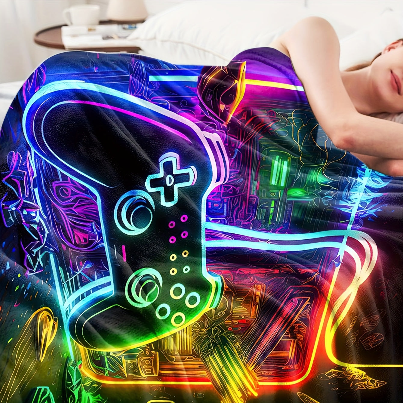 Flannel Throw Blanket with Game Controller Design for Couch Bed Camping and Gift