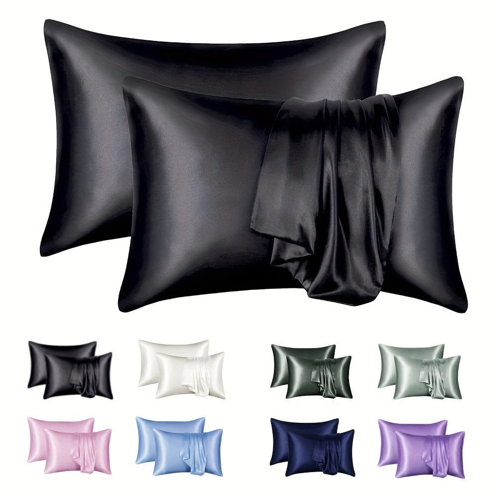 Set of 2 Satin Pillowcases Solid Color Envelope Style for Hair and Wrinkle Reduction