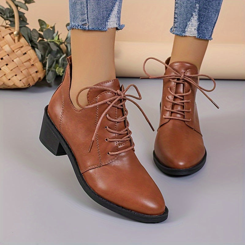 Women's Ankle Boots 2024 Solid Color Block Heel Casual Western with Hidden Height