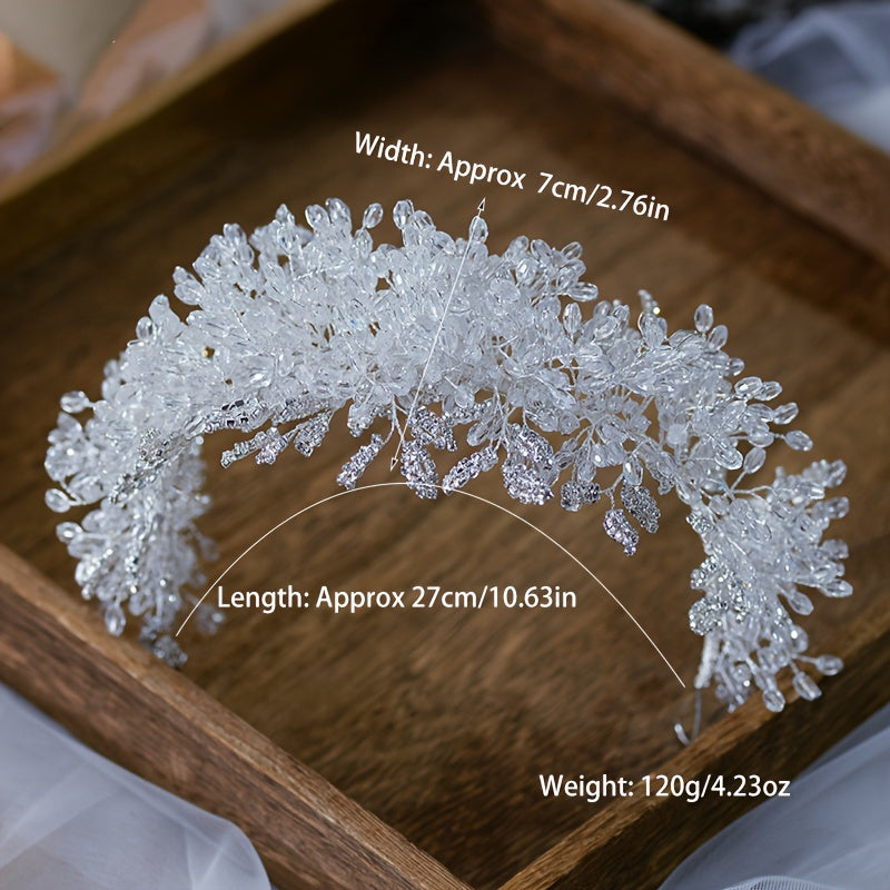 Bridal Wedding Hair Accessory Crown with White Crystals Beads Rhinestones