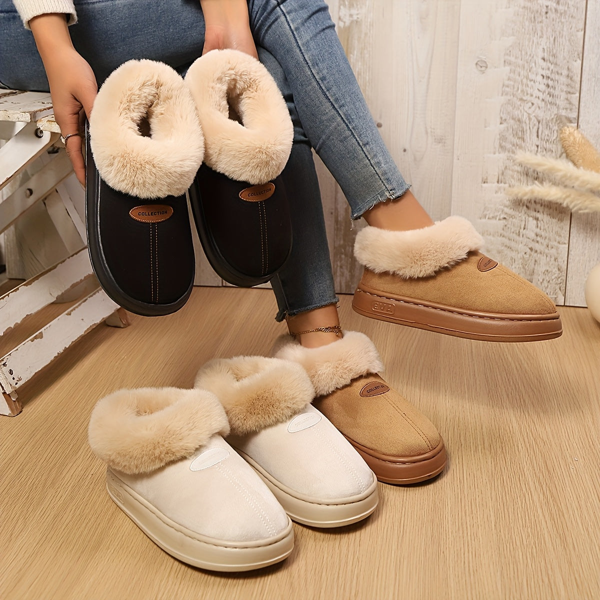 Women's Winter Snow Boots Faux Fur Lined Non-Slip EVA Sole Indoor Outdoor