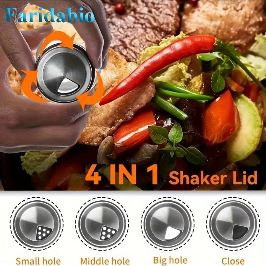 7-Piece Stainless Steel Glass Spice Shaker Set with Salt Pepper Sugar Rotating Base