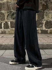 Men's Straight Leg Denim Jeans Casual Washed Mid-Length Solid Color Non-Stretch