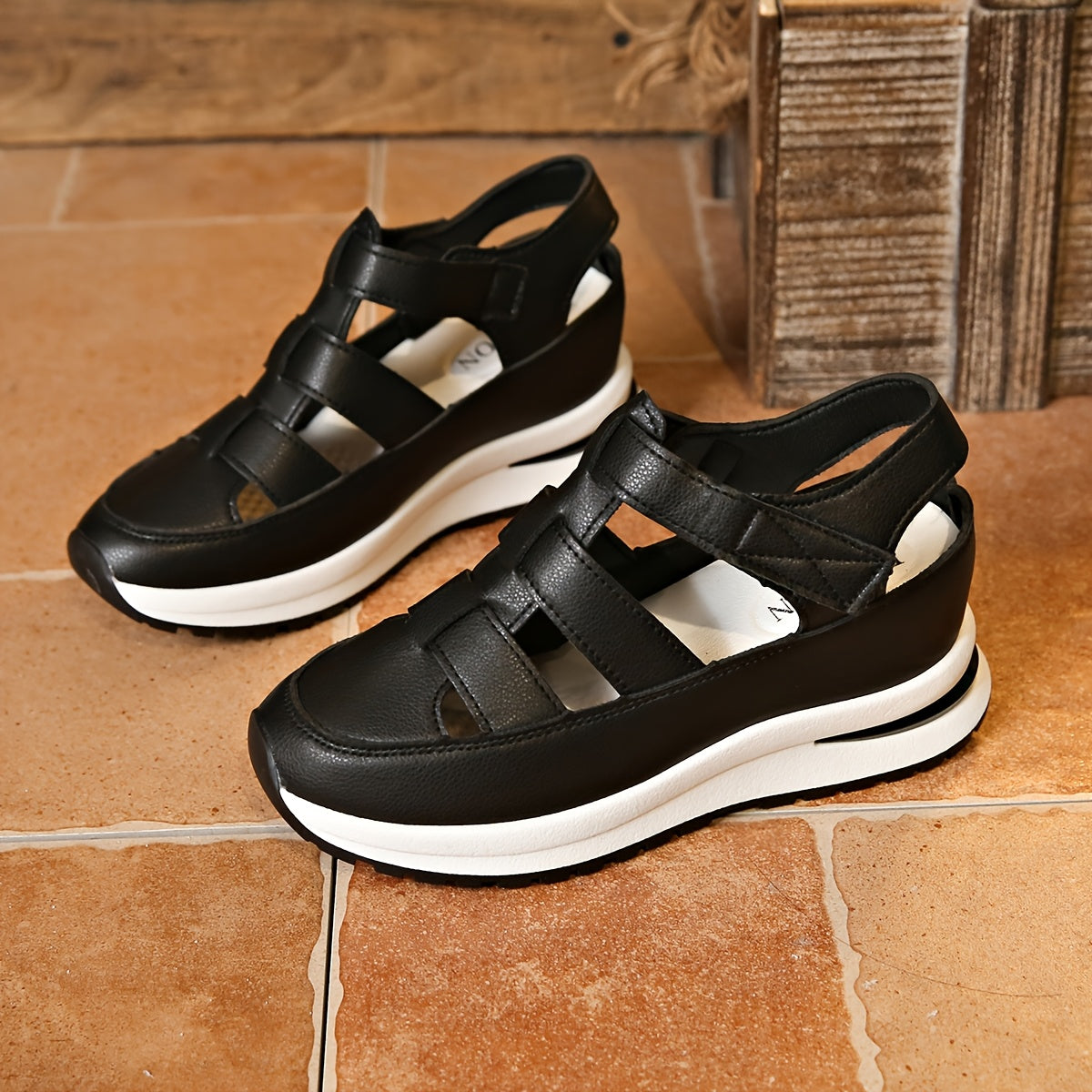 Women's Wedge Sandals Summer Casual Platform Heel Breathable Fastener Closure White Faux Cover