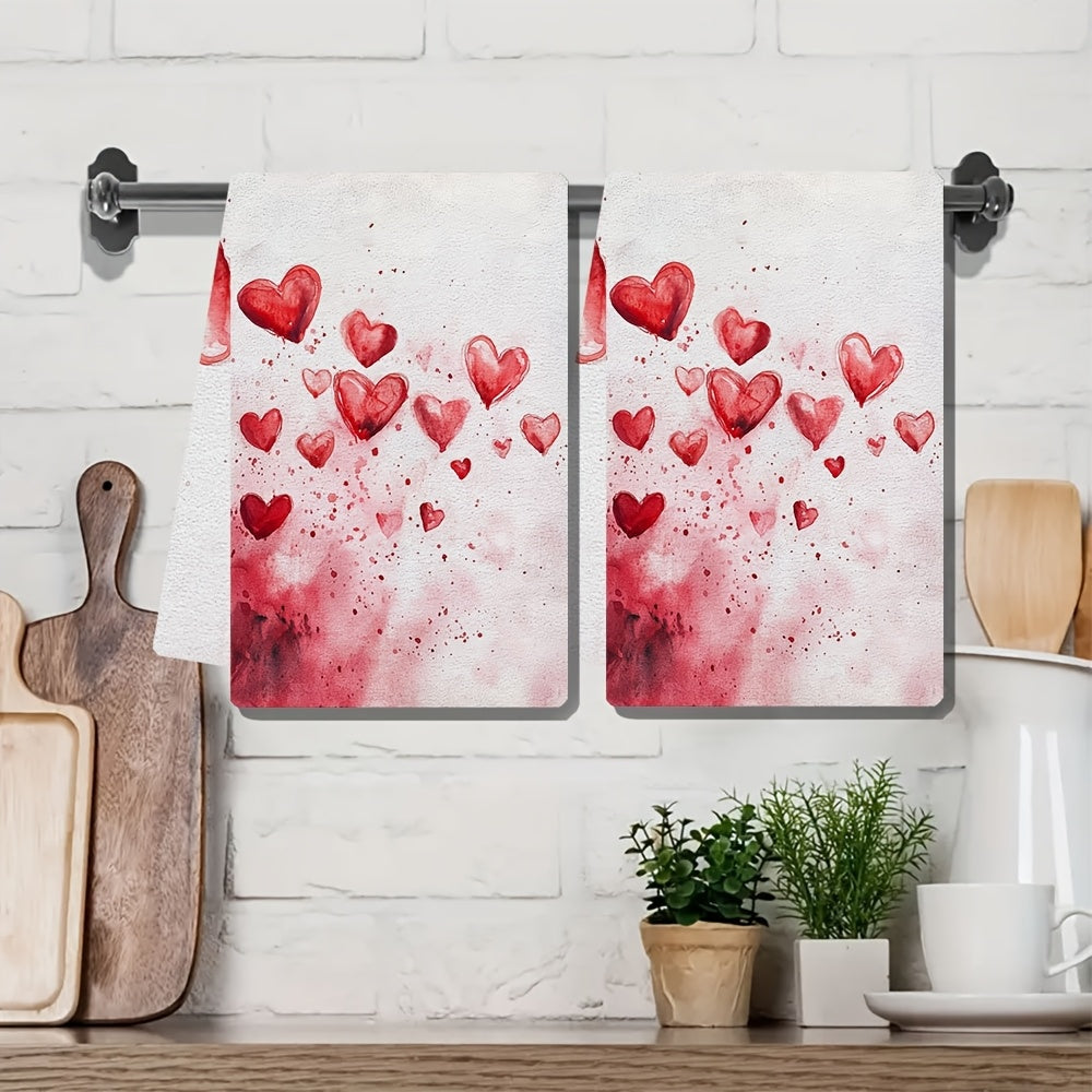 Set of 2 Valentine's Day Kitchen Towels Love Hearts Ultra Soft Absorbent 16x24 Inches