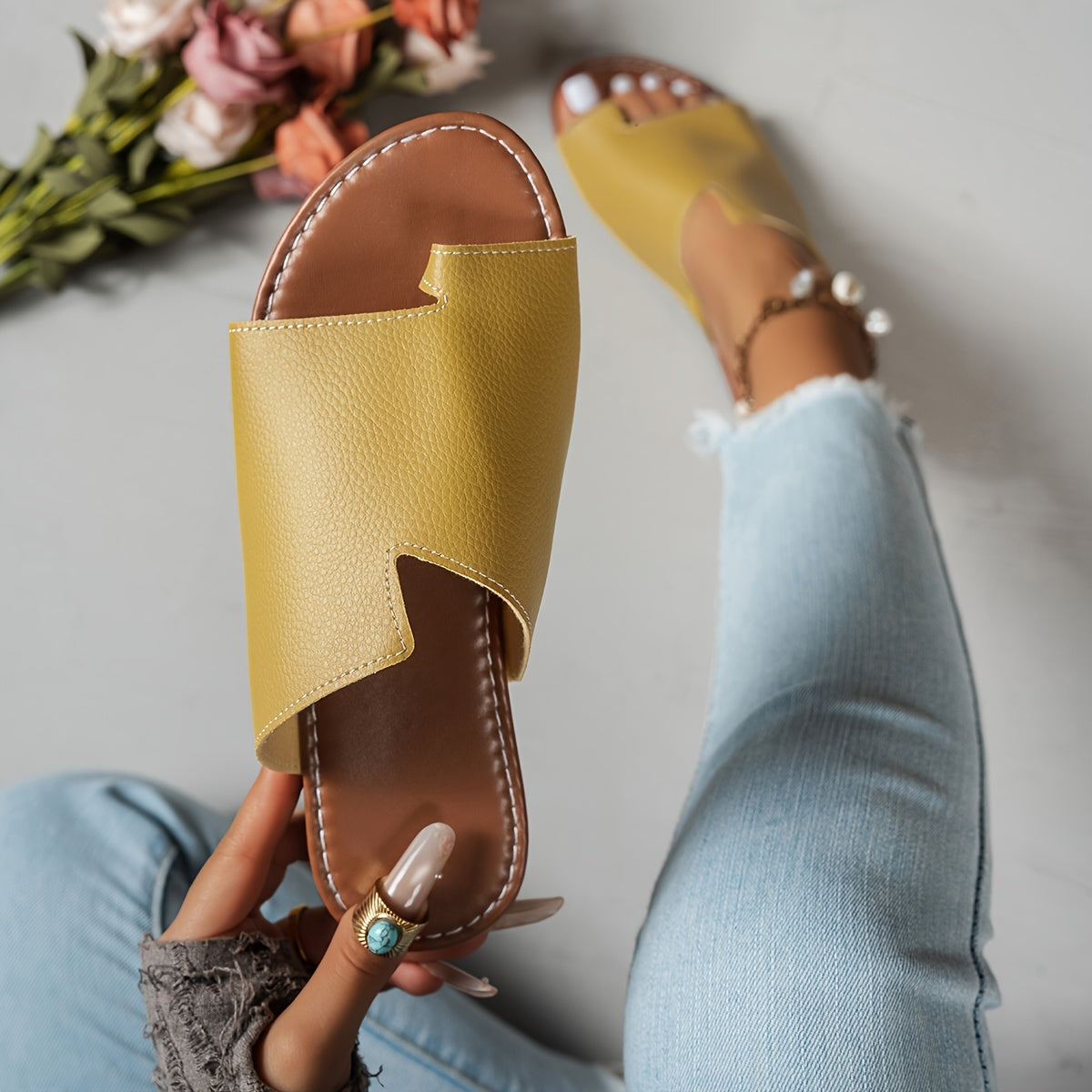 Women’s Summer Slip-On Toe Sandals Breathable Synthetic Casual Beach Shoes