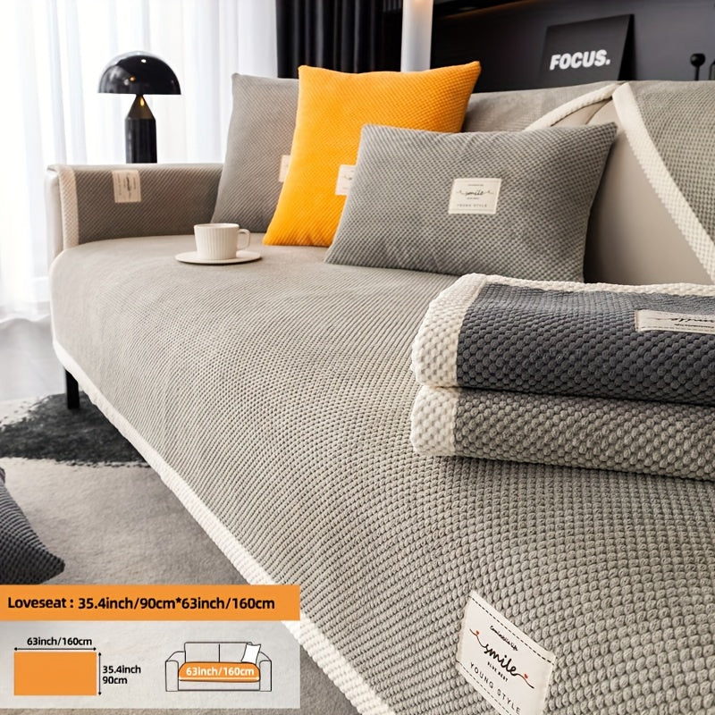 Hozirgi zamonaviy plush divan qopqog'i, barcha fasllar uchun korduroy chekkali