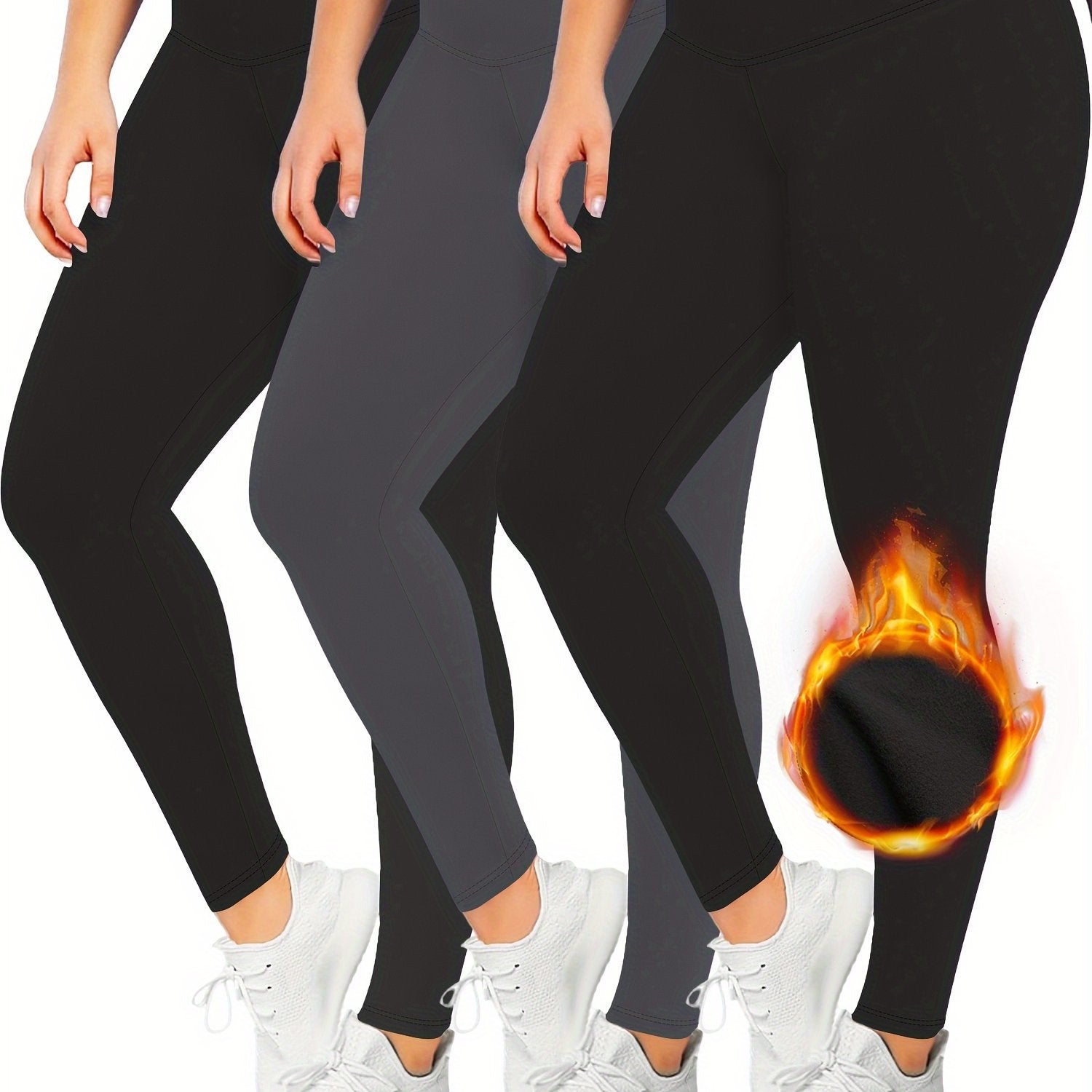 Women's Plus Size Fleece Leggings Set Wideband High Rise Three Piece