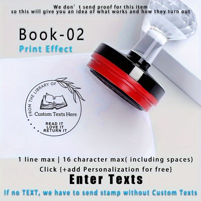 Shaxsiylashtirilgan kutubxona kitobi muhrini o'z-o'zidan bosadigan siyoh bilan, bir nechta tillarda mavjud, kundalik ofis ishlari uchun mos.