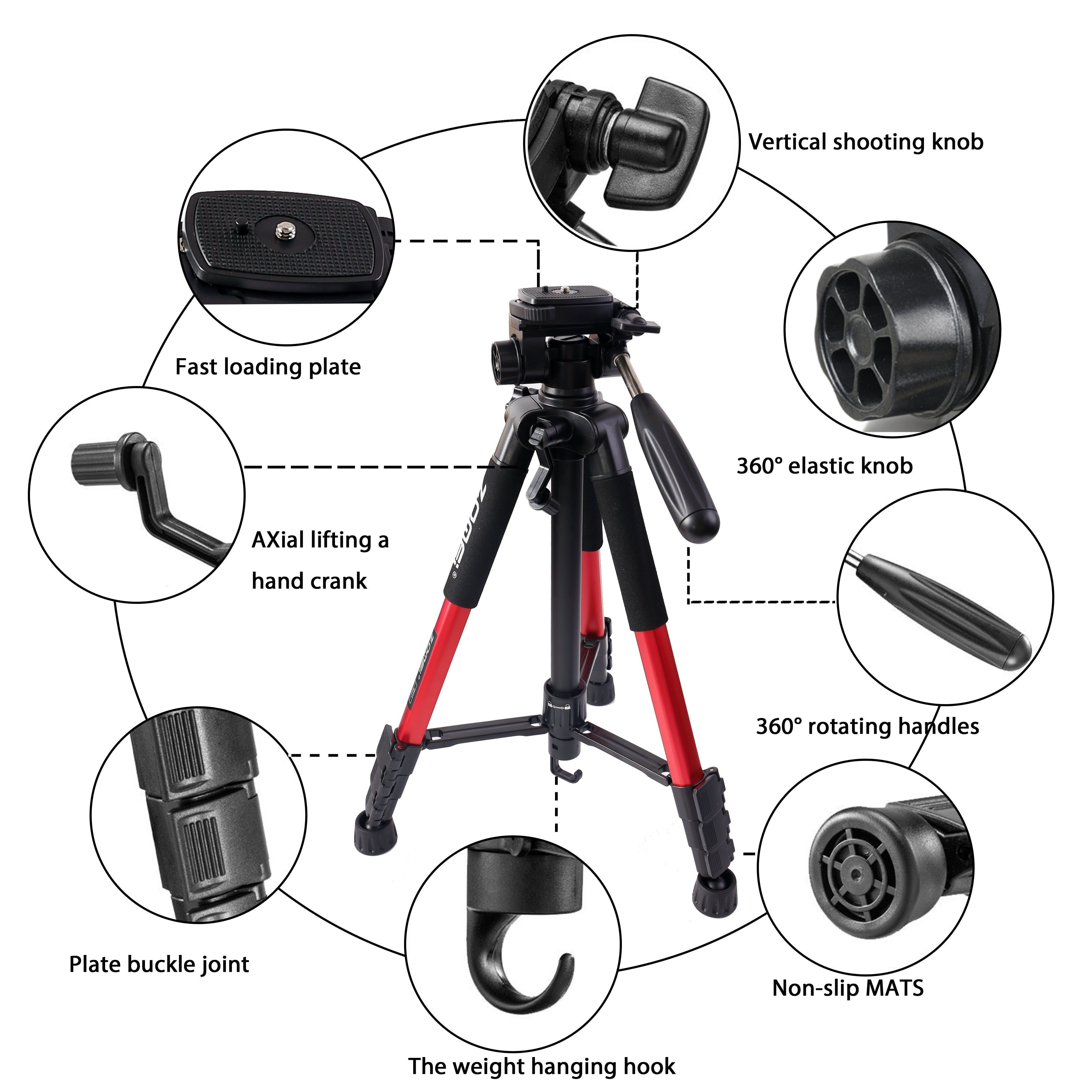 Trípode de cámara de aluminio de 139,7cm para SLR DSLR y teléfonos móviles