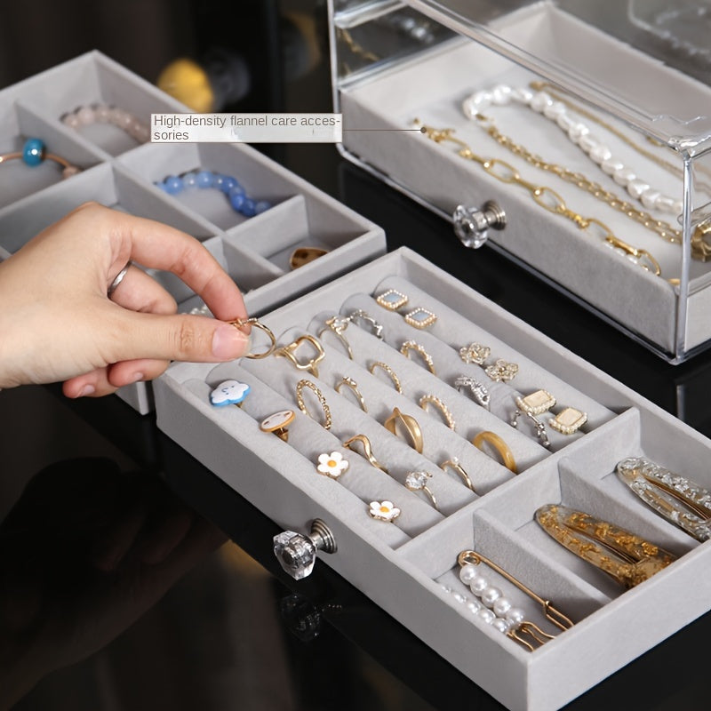 Transparent Jewelry Organizer Box with Large Capacity Dustproof Drawers for Earrings and Necklaces