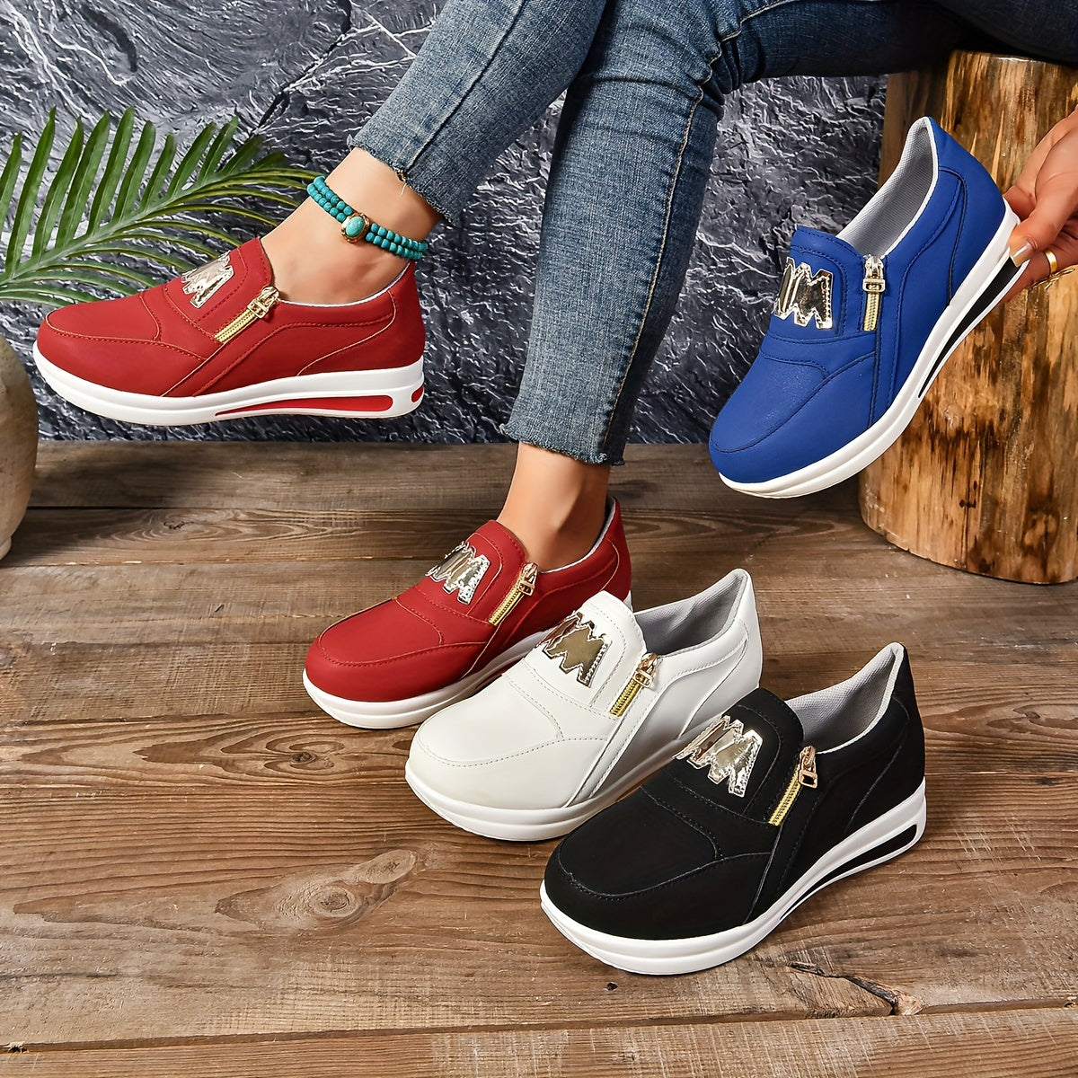 Women's Synthetic Letter Print Platform Sneakers, Low-Top Casual Shoes