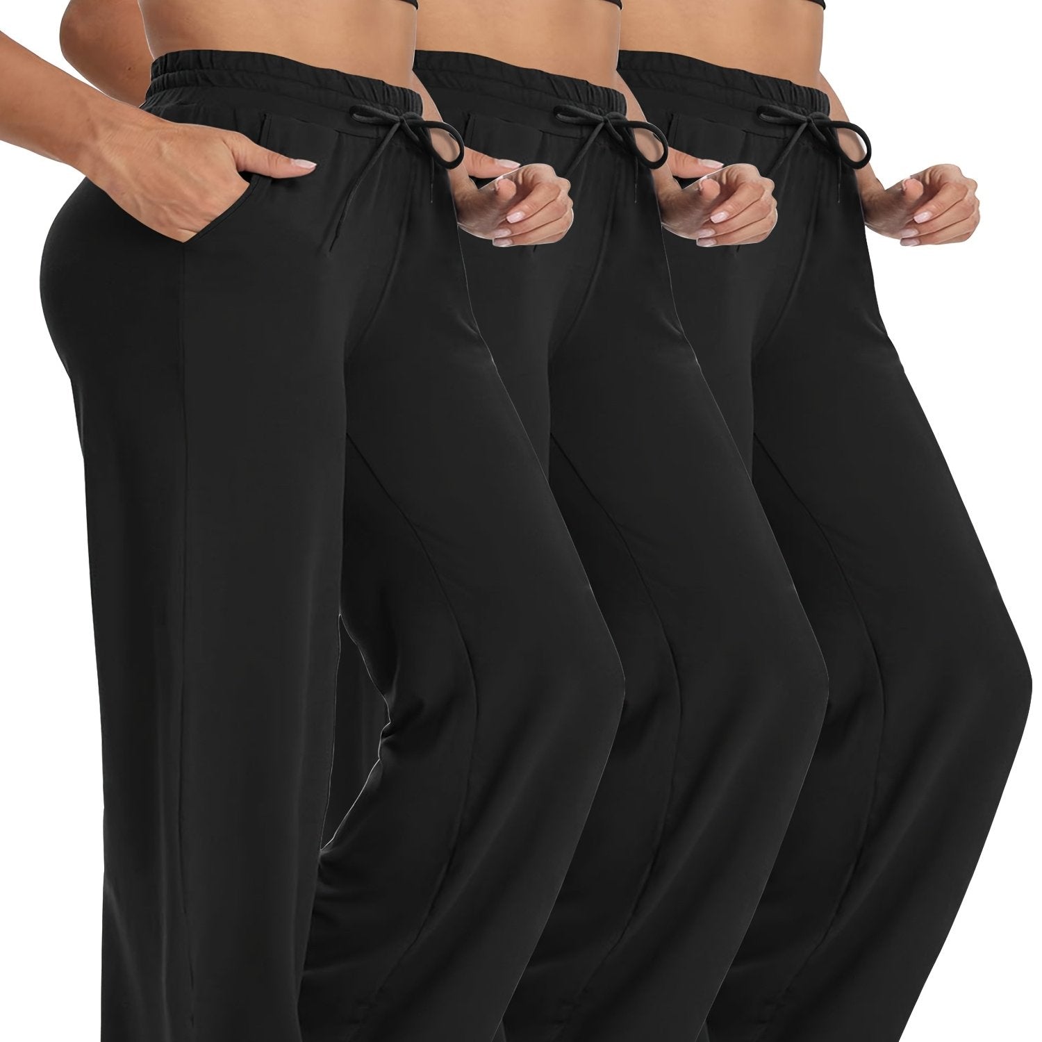 Pantalones de mujer de talla grande de pierna ancha, pack de 3, de tiro alto, elásticos y casual