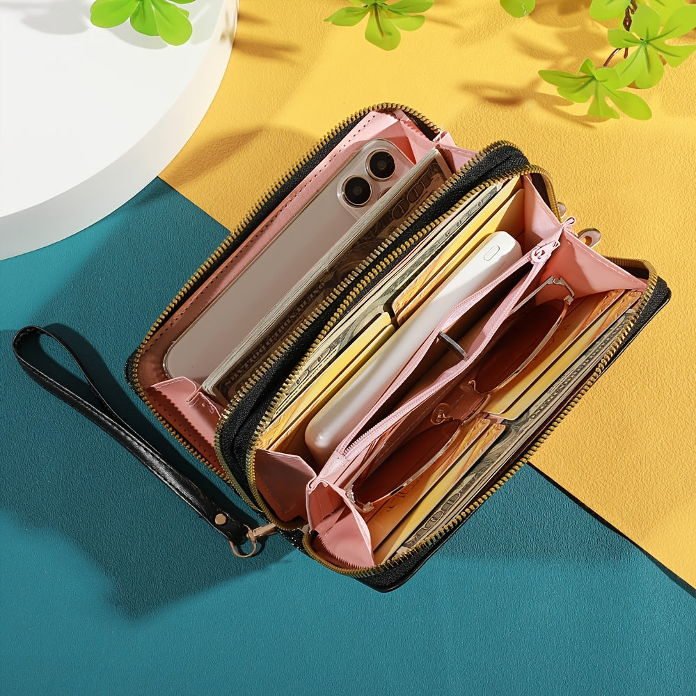 Длинный кошелек с цветными блоками, клатч с пайетками и слотами для карт для женщин