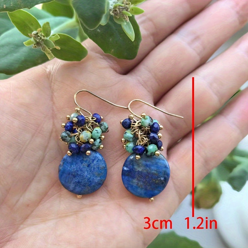 Antique-Inspired Gemstone Cluster Earrings Deep Blue Denim Emerald Green Lapis Turquoise
