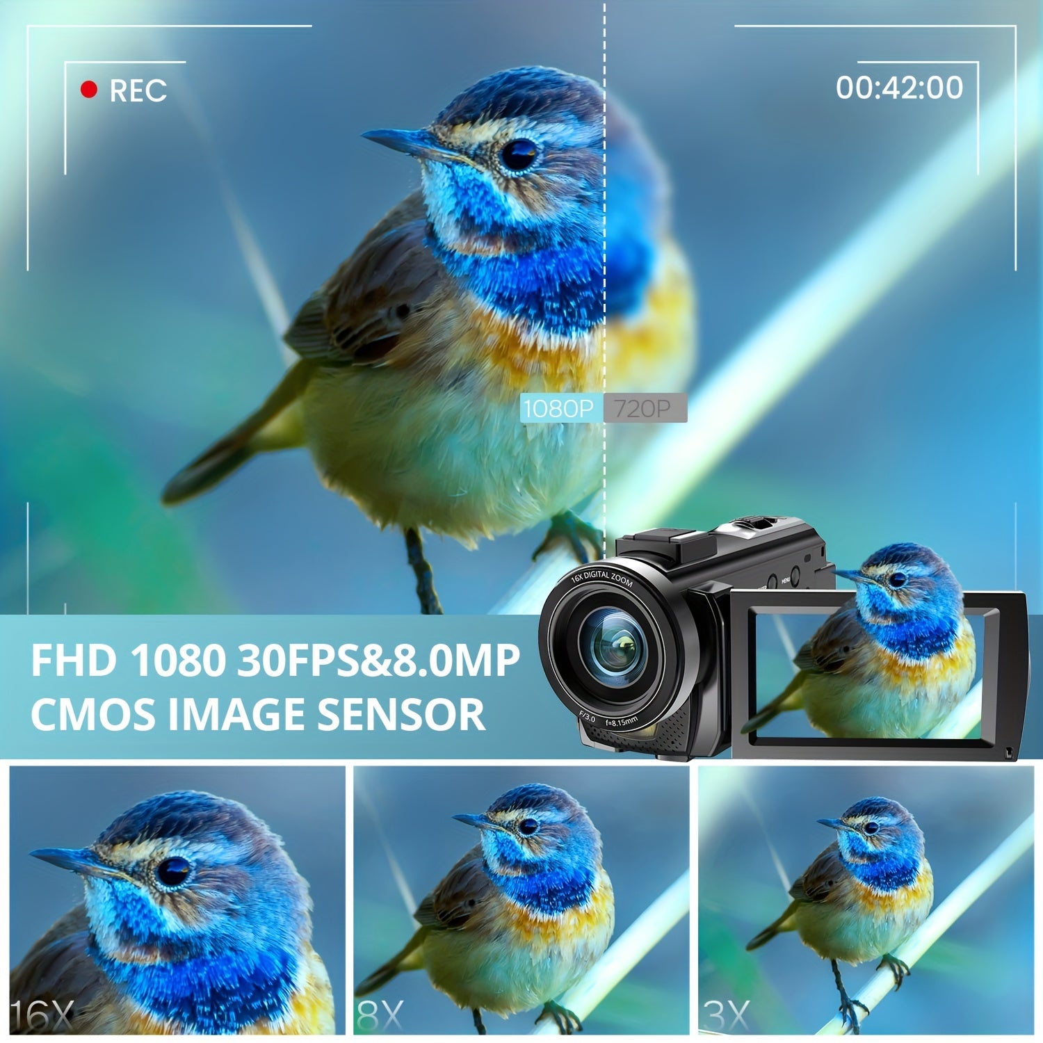 Digital Video Camera Camcorder with 270° Rotating Screen 16X Digital Zoom 1080i HD Video