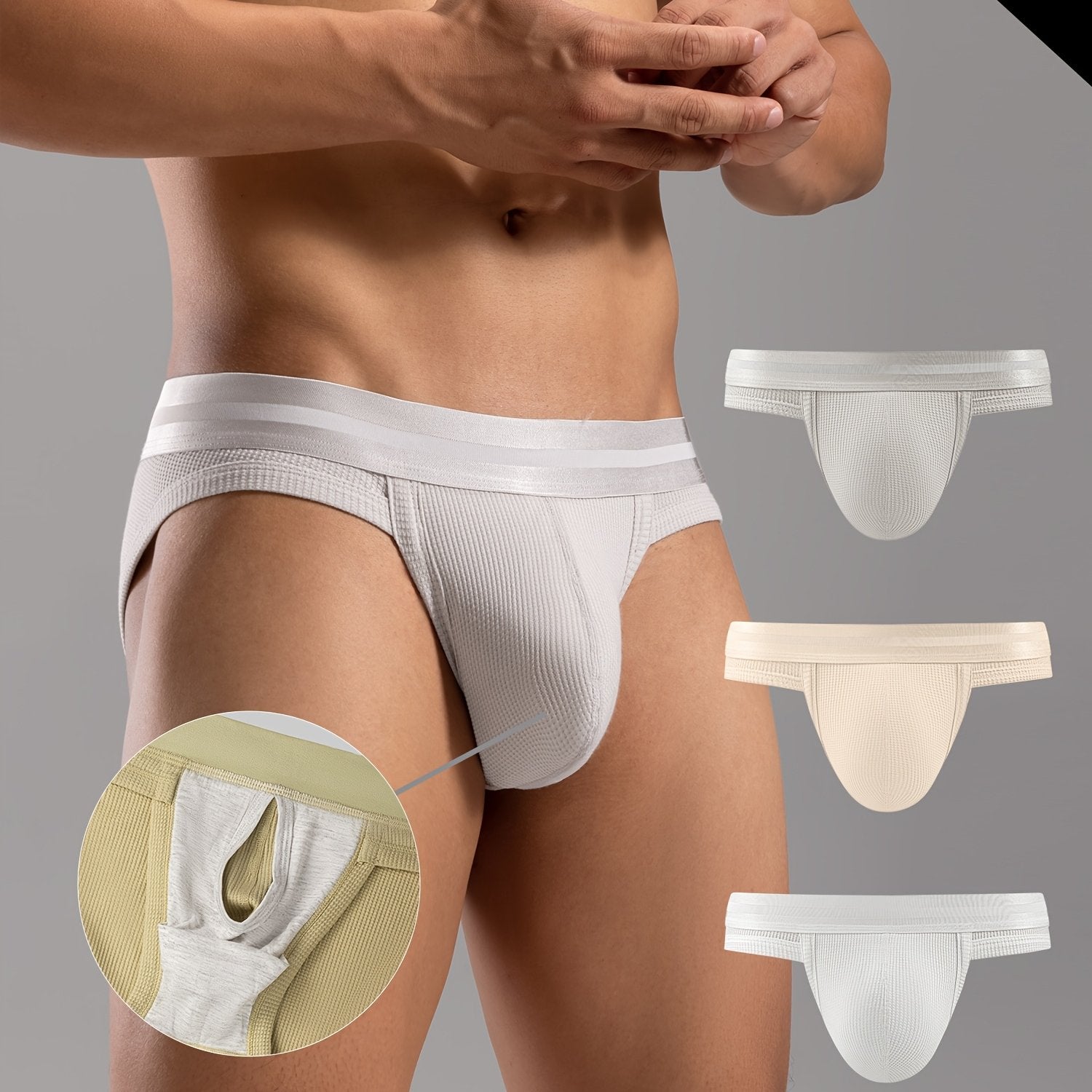Men's Breathable Solid Color Triangle Briefs with Large Pouch 3-Pack