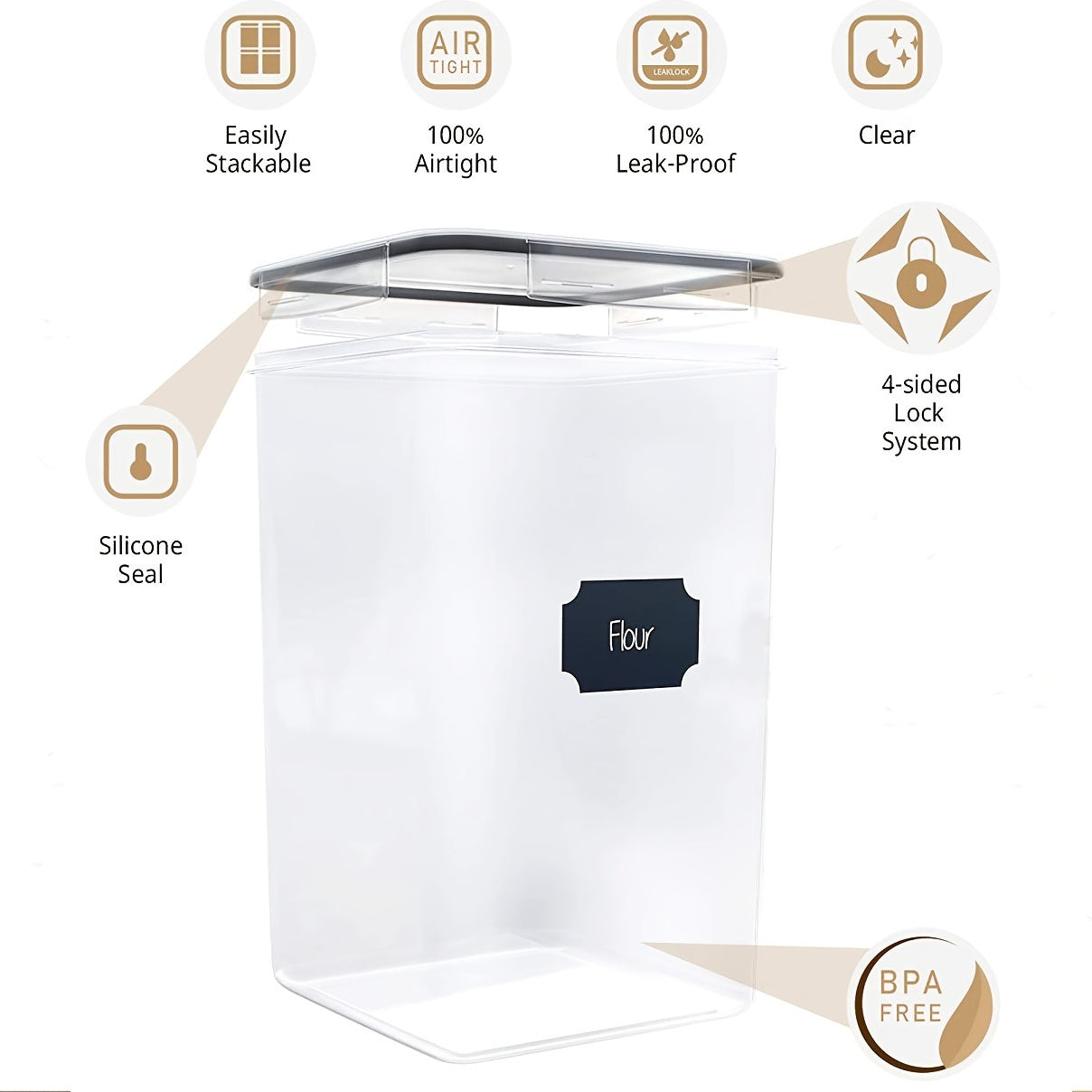 Large Airtight Plastic Food Storage Container 6.5L for Pantry Meal Prep