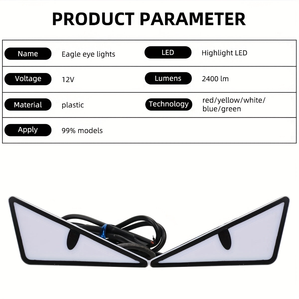 2pcs LED Demon Eye Lights Triangle Angel Eye Car Motorcycle Neon Bright Safety Driving