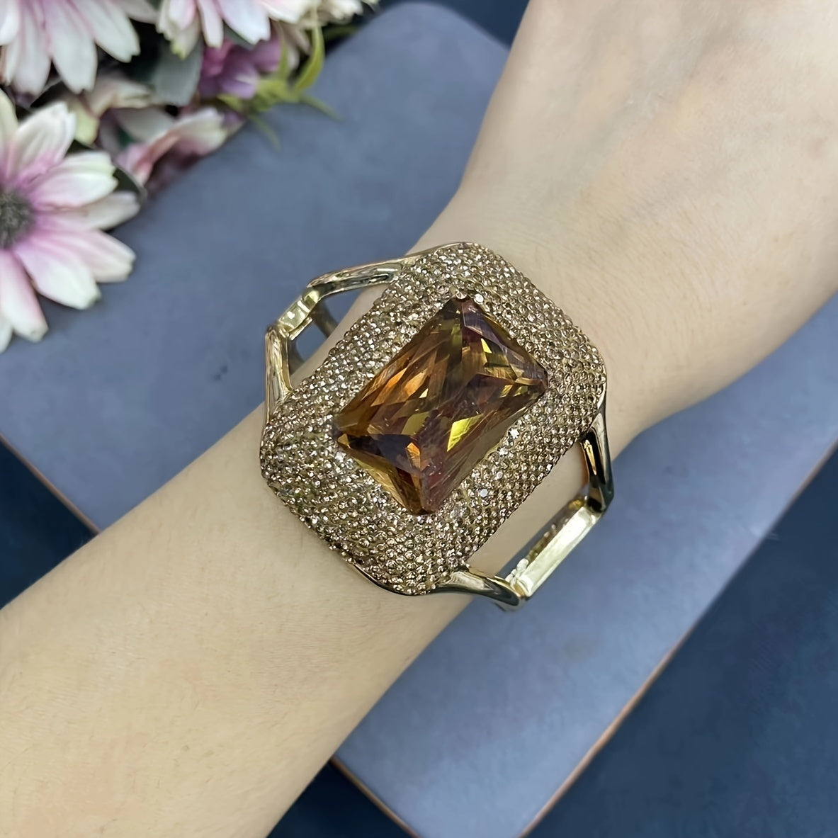 Copper Boho Chic Cuff Bracelet Natural Stone Adjustable Open Design for Women