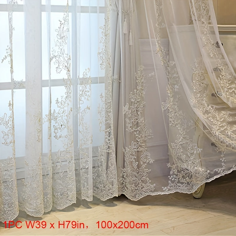 Double Layer Embroidery Curtain with Lace Grommet Top for Bedroom or Living Room Window Treatment