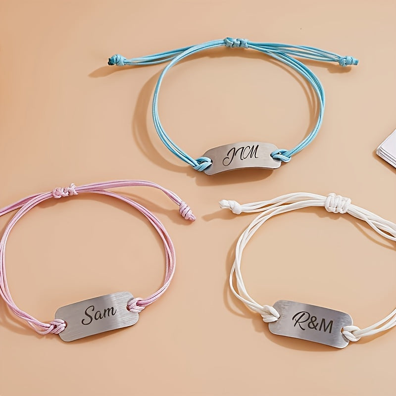 Именованный браслет из нержавеющей стали с регулируемой позолоченной восковой веревкой, украшение для мам и пап