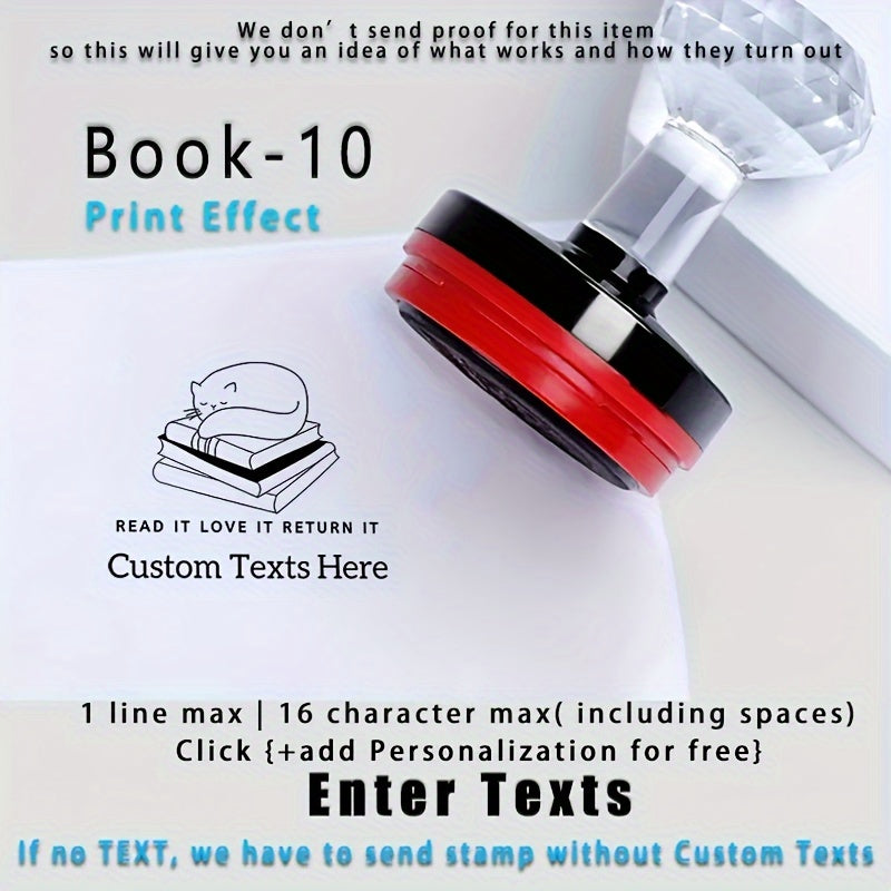 Shaxsiylashtirilgan kutubxona kitobi muhrini o'z-o'zidan bosadigan siyoh bilan, bir nechta tillarda mavjud, kundalik ofis ishlari uchun mos.