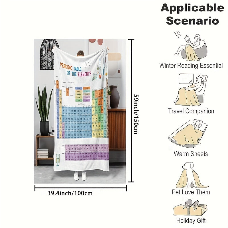 Periodic Table Print Flannel Throw Blanket Soft Cozy Hypoallergenic for Couch Bed Office