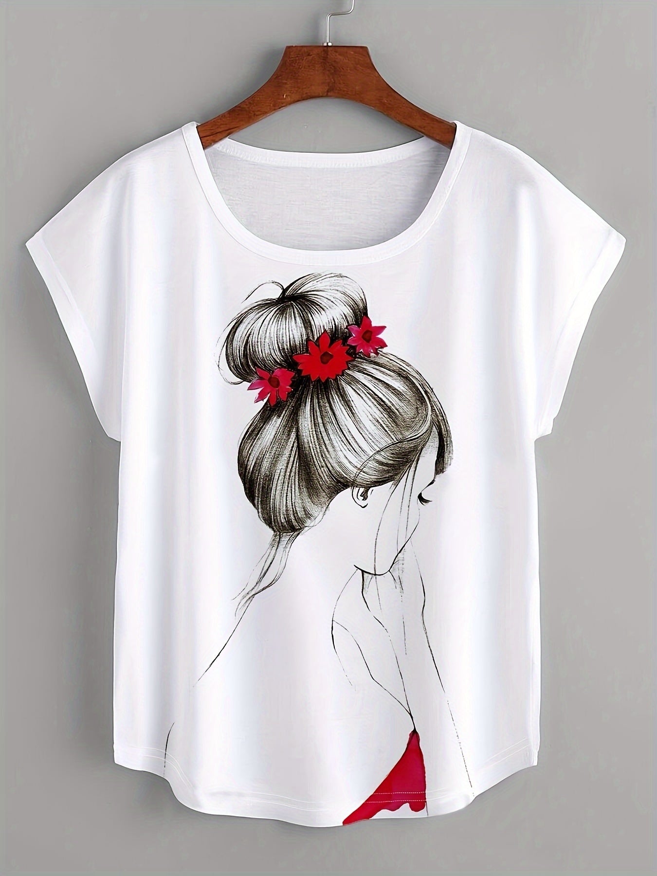 Girl Short Sleeve T-Shirt for Spring Summer Casual Crew Neck Anime Print