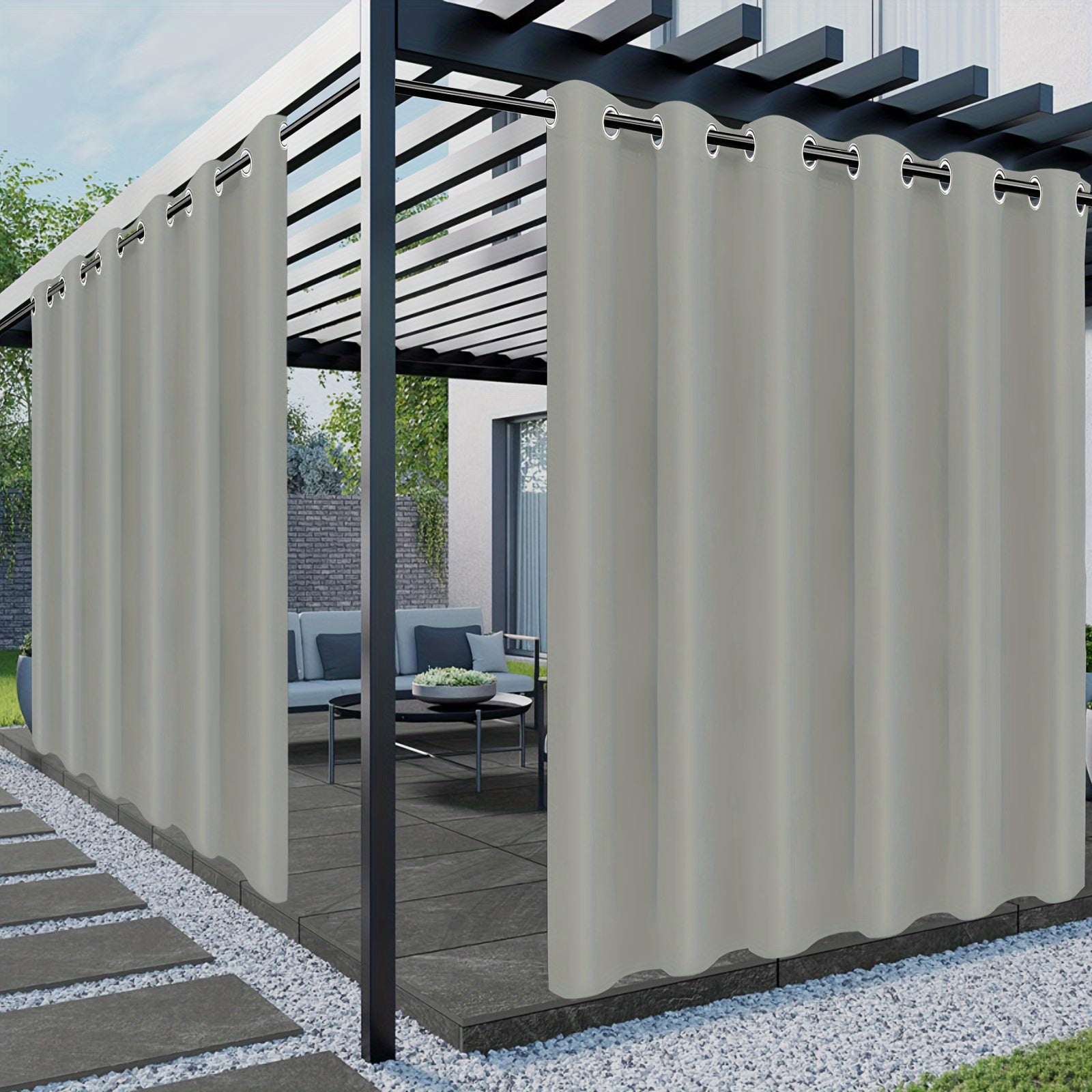 Outdoor Patio Curtain Waterproof UV Protection Fade-Resistant Grommet Privacy Polyester