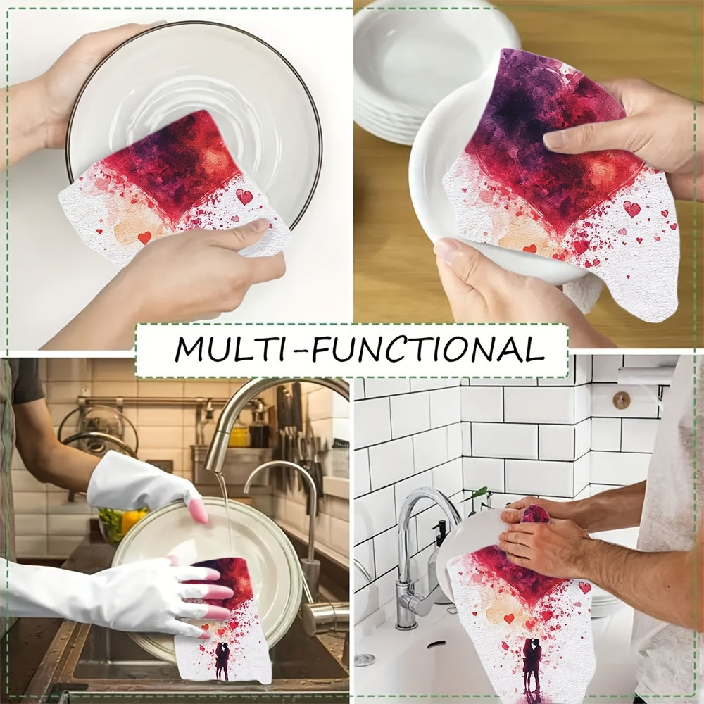 Пара из 2 кухонных полотенец, супер мягкие и впитывающие, дизайн "Водяные краски любви", идеально подходит для праздничного декора, можно стирать в машине, 40.64X60.96 см