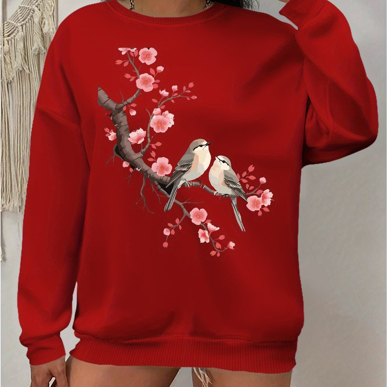 Plus Size Womens Floral Sweatshirt Casual Crew Neck Pullover Long Sleeves