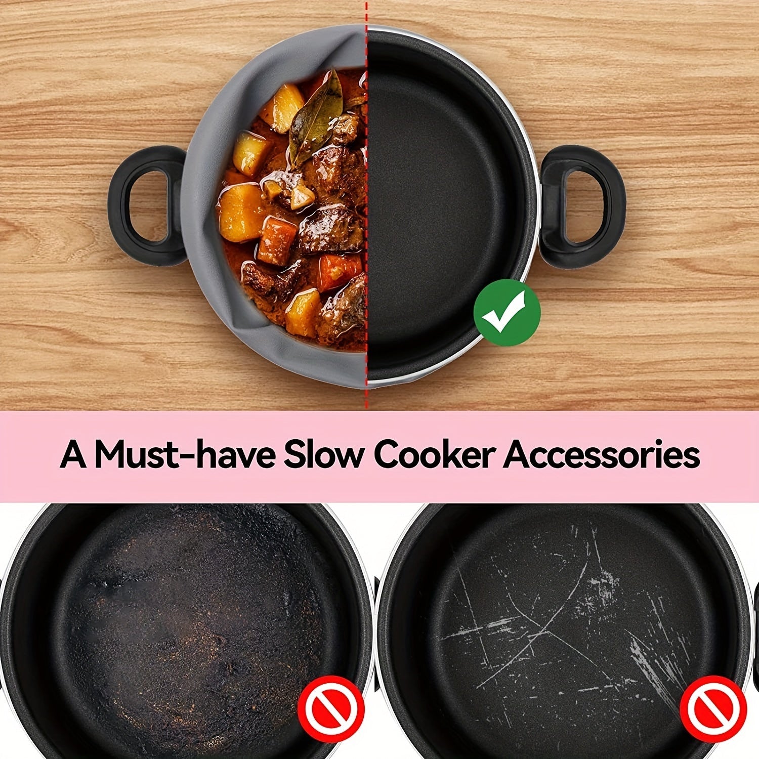 Reusable Silicone Slow Cooker Liners Set of 2 for 6 7 8 Quart Crockpots