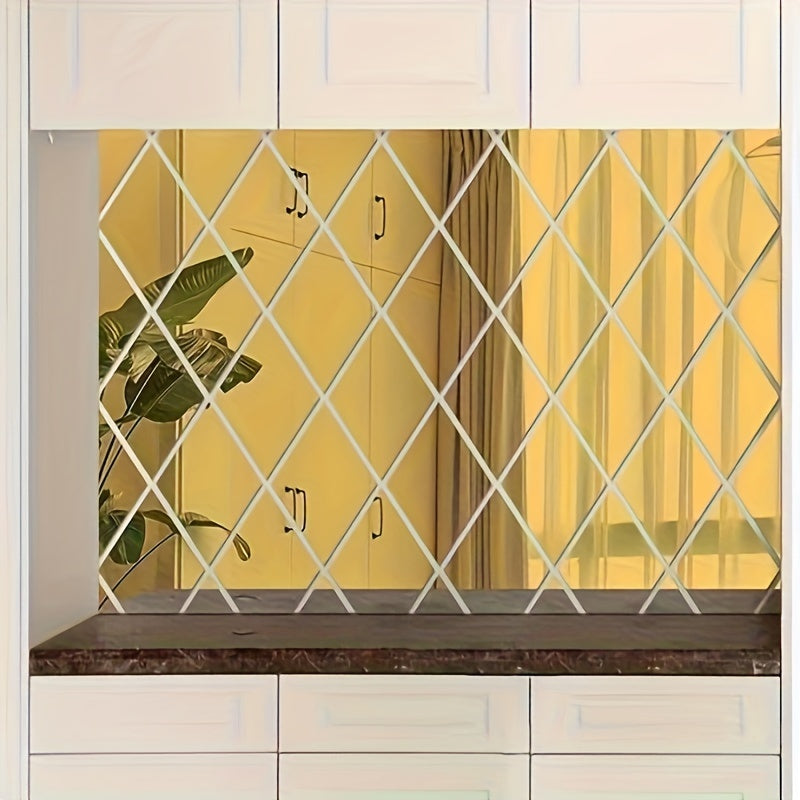 58pcs Diamond-Shaped Acrylic Mirror Wall Stickers for Living Room Bathroom Decor