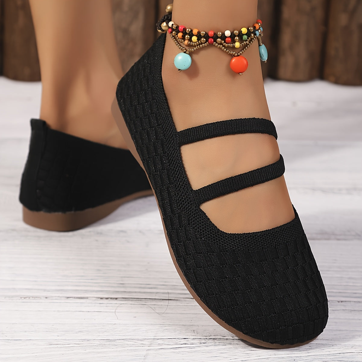 Women's Hollow-Out Knit Mary Jane Shoes Casual Versatile Flats