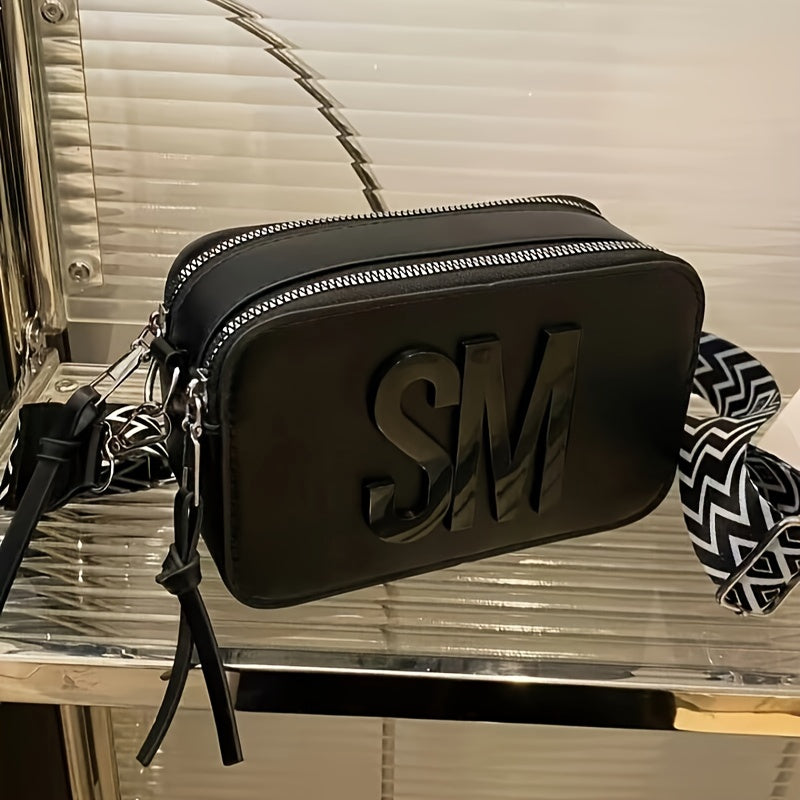 Women's Quilted Monogram Camera Bag in Black Beige Pink Khaki with Zipper Closure