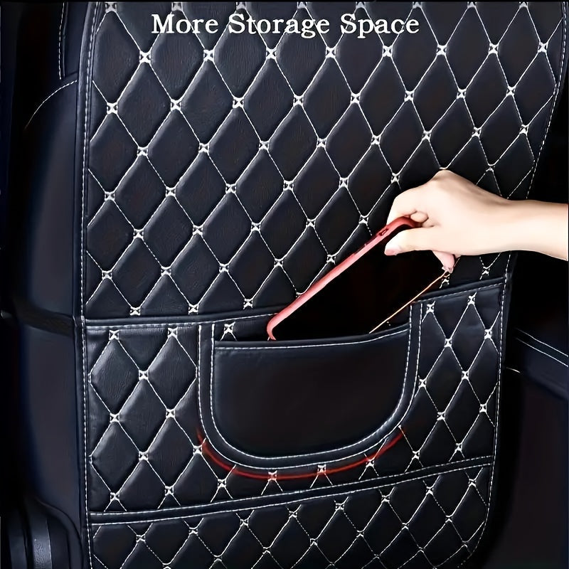 Universal PU Leather Car Seat Back Protector with Side Storage Pocket