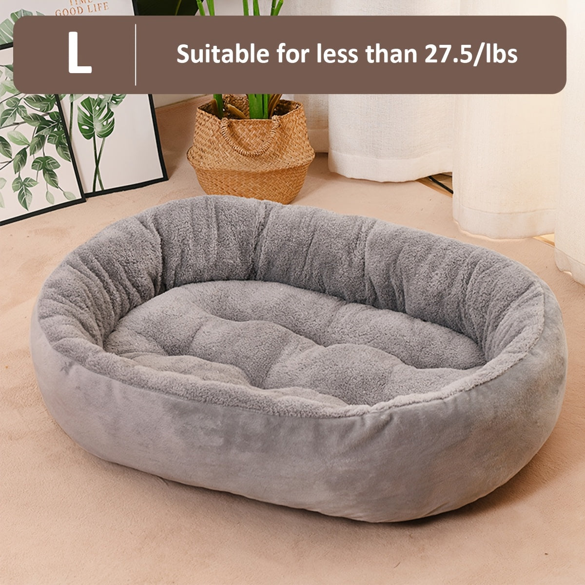 Oval Pet Bed for Small to Medium Dogs Plush Polypropylene Non-Assembled