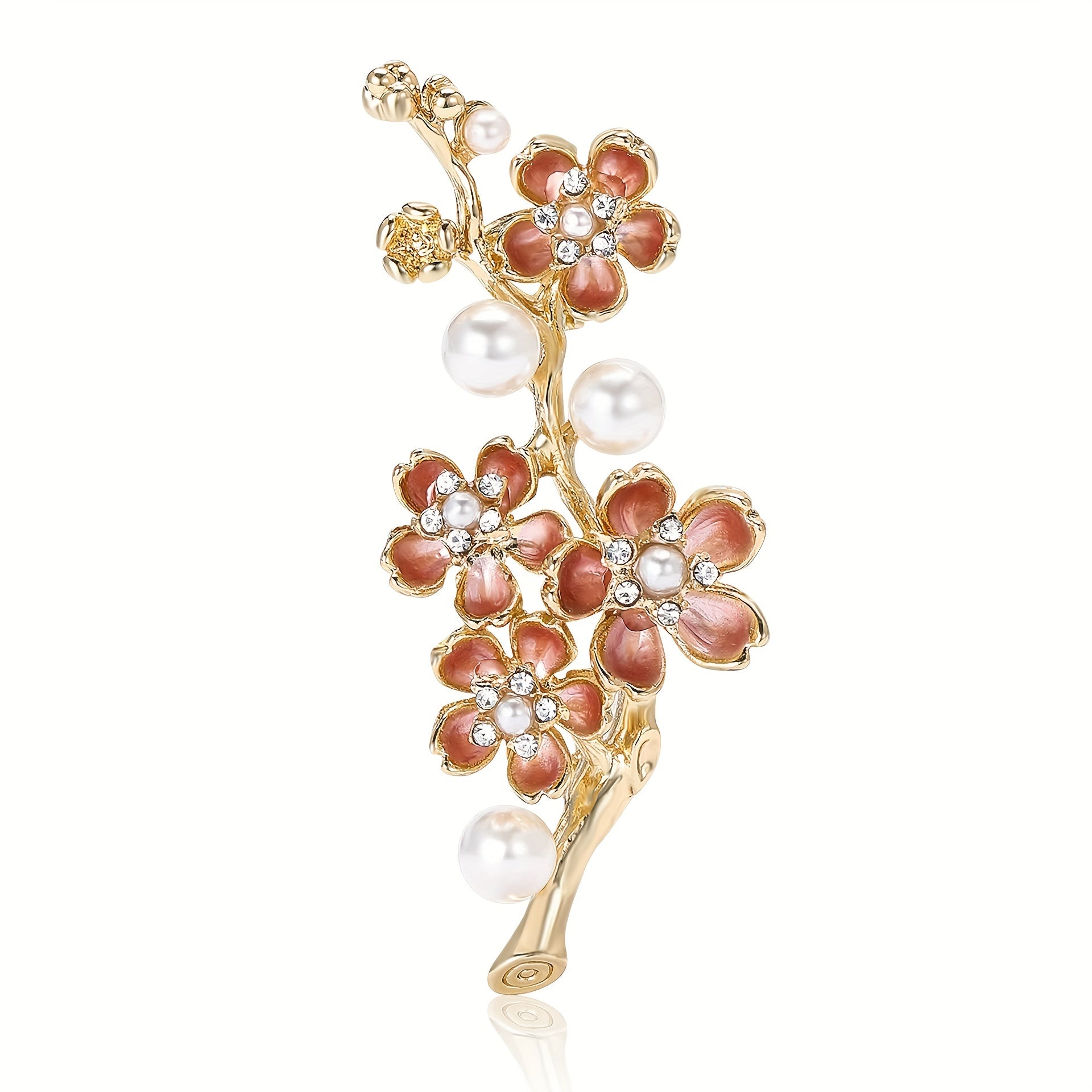 Floral Brooch with Pearls and Enamel for Women's Fashion Alloy Pin