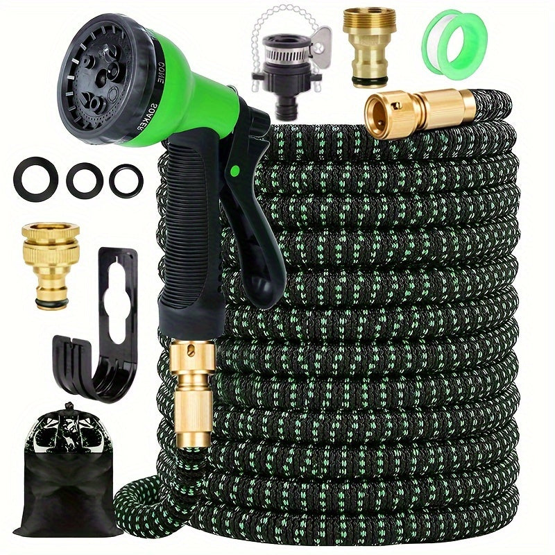 Расширяемый резиновый садовый шланг с герметичными соединителями для полива участка