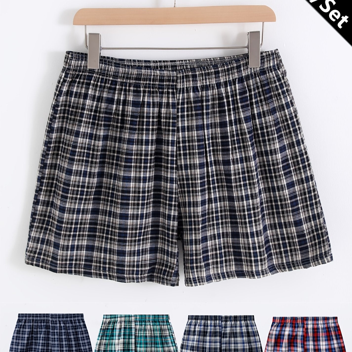 Men's Plaid Cotton Boxer Briefs Pack of 5 Breathable Loose Fit for Home or Beach