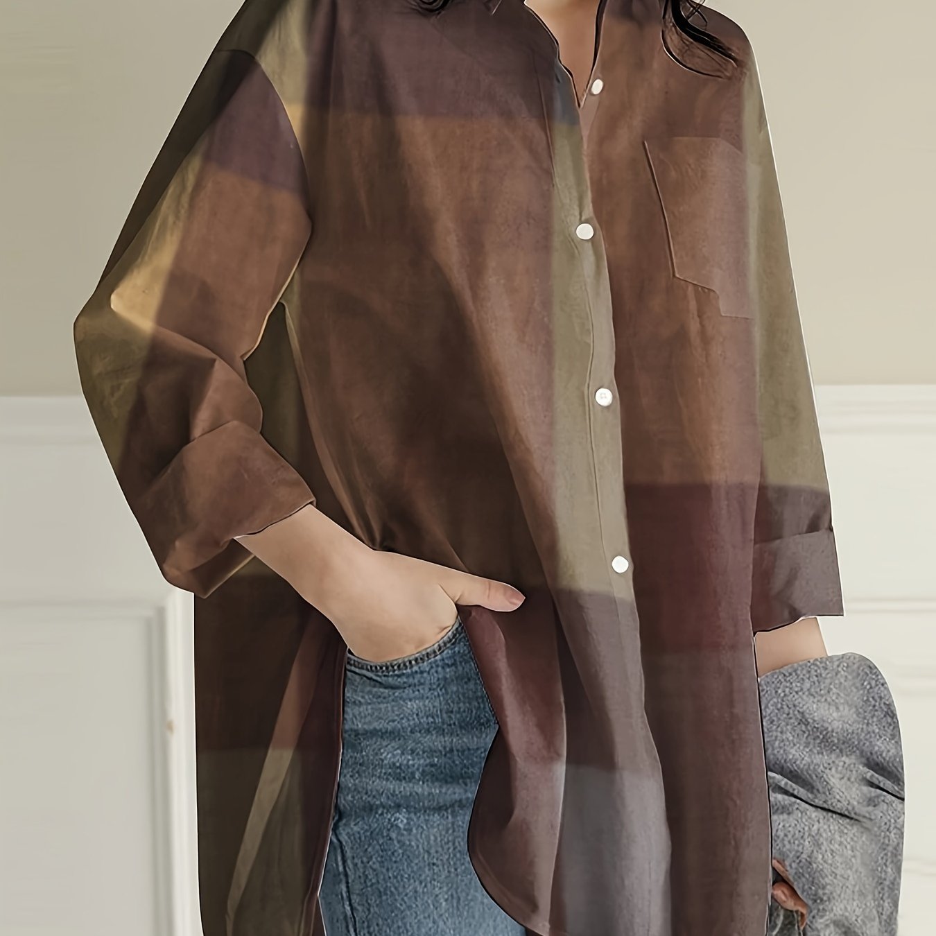 Women's Plaid Button Front Shirt Long Sleeve Casual Spring Fall