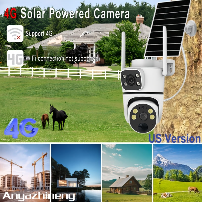 Outdoor Solar Security Camera with 4G LTE, 355° View, PIR Motion Detection, Two-Way Audio