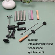 Afilador de cuchillos de cocina con sistema giratorio, ángulo ajustable, base de madera, mango ergonómico