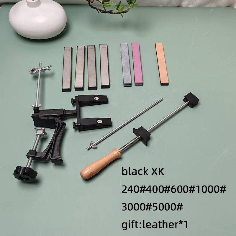 Afilador de cuchillos de cocina con sistema giratorio, ángulo ajustable, base de madera, mango ergonómico