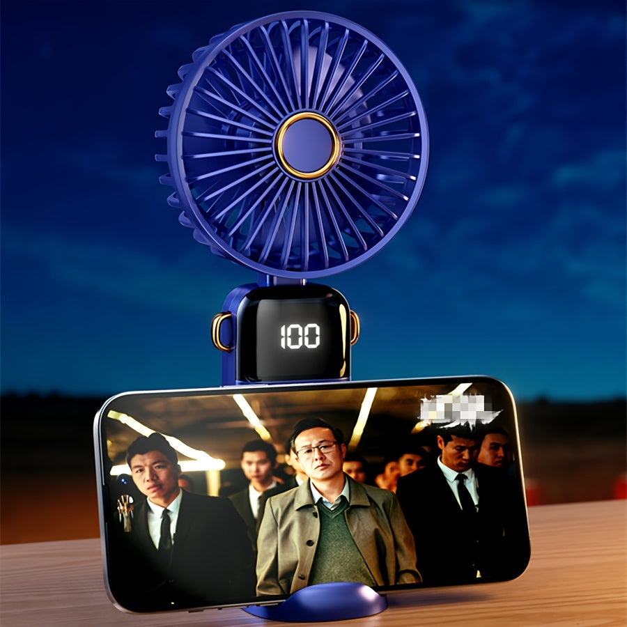 Zamonaviy, Mini Qo'l Fan, Aromaterapiya bilan, USB orqali zaryadlanadigan batareya, 90° Egiluvchan Dizayn, Raqamli Ko'rsatkich, Gava naqshi - Har ikki jins uchun portativ stol fan.